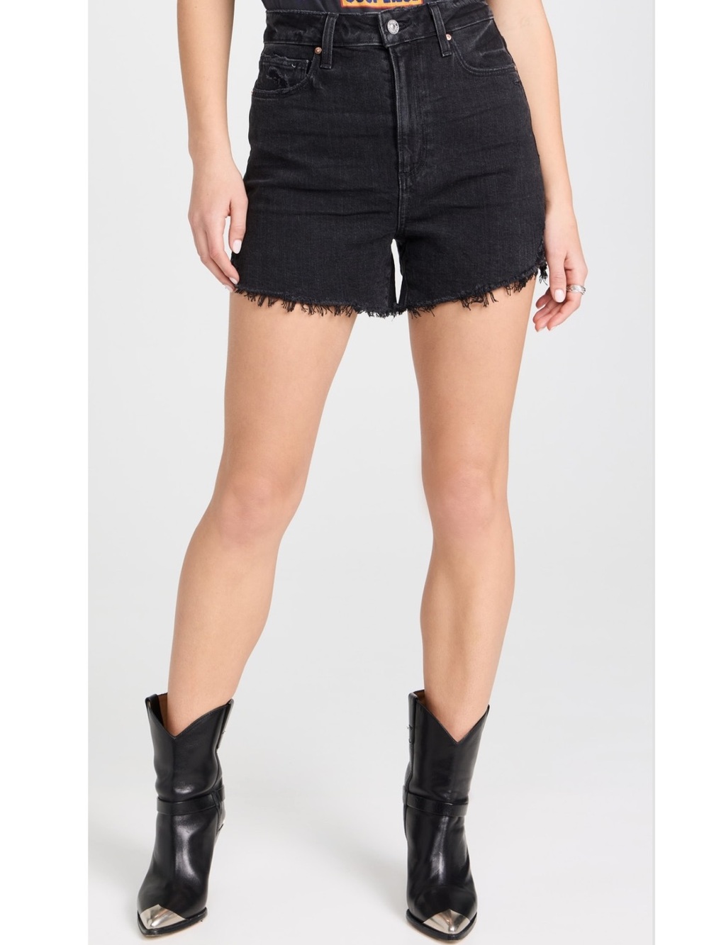 PAIGE Black Frayed Hem Denim Shorts